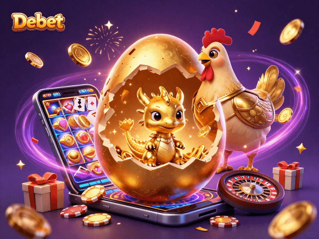 Experience the thrill of winning with Debet as the golden egg reveals a legendary dragon among casino treasures.