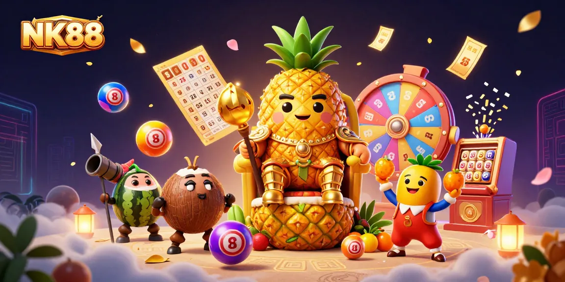 Experience the excitement of NK88 with the vibrant casino-themed illustration featuring lively characters.