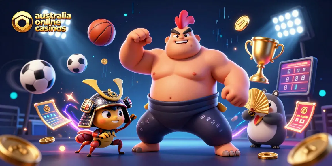 Experience thrilling action at australia online casinos with a powerful sumo rooster and dynamic sports elements.