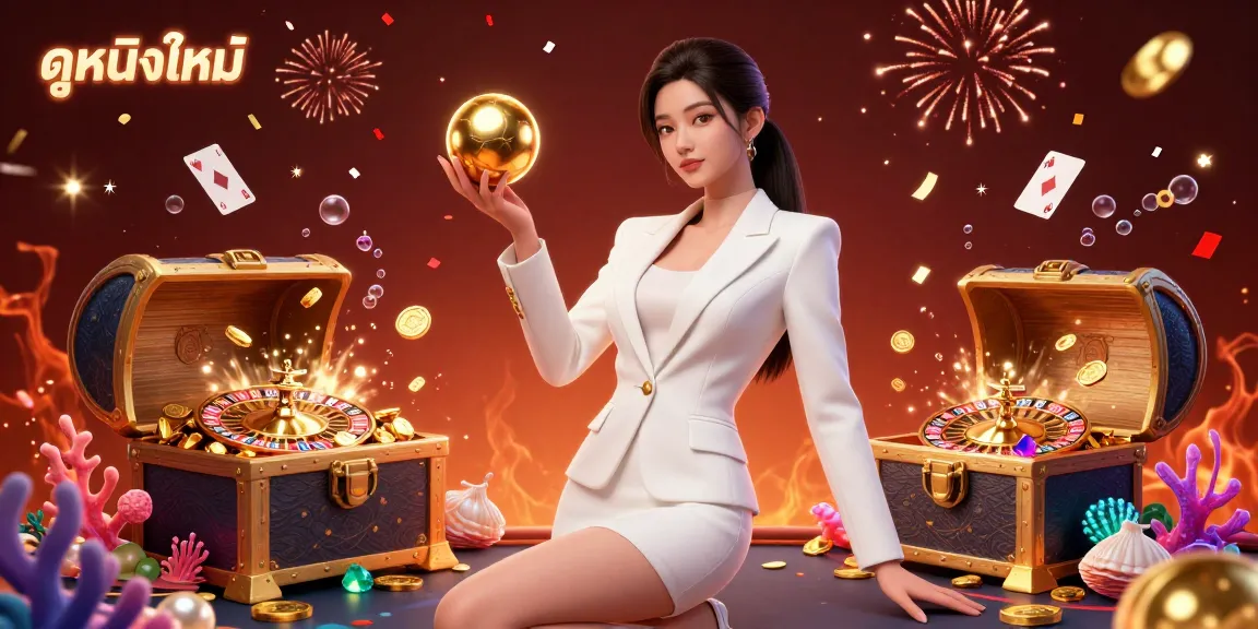 Experience the thrill with ดูหนังใหม่, as a confident dealer captivates players at a vibrant casino scene.