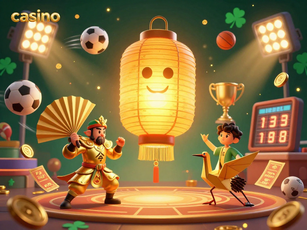 Experience a vibrant casino atmosphere with a golden lantern spirit and dynamic sports elements.