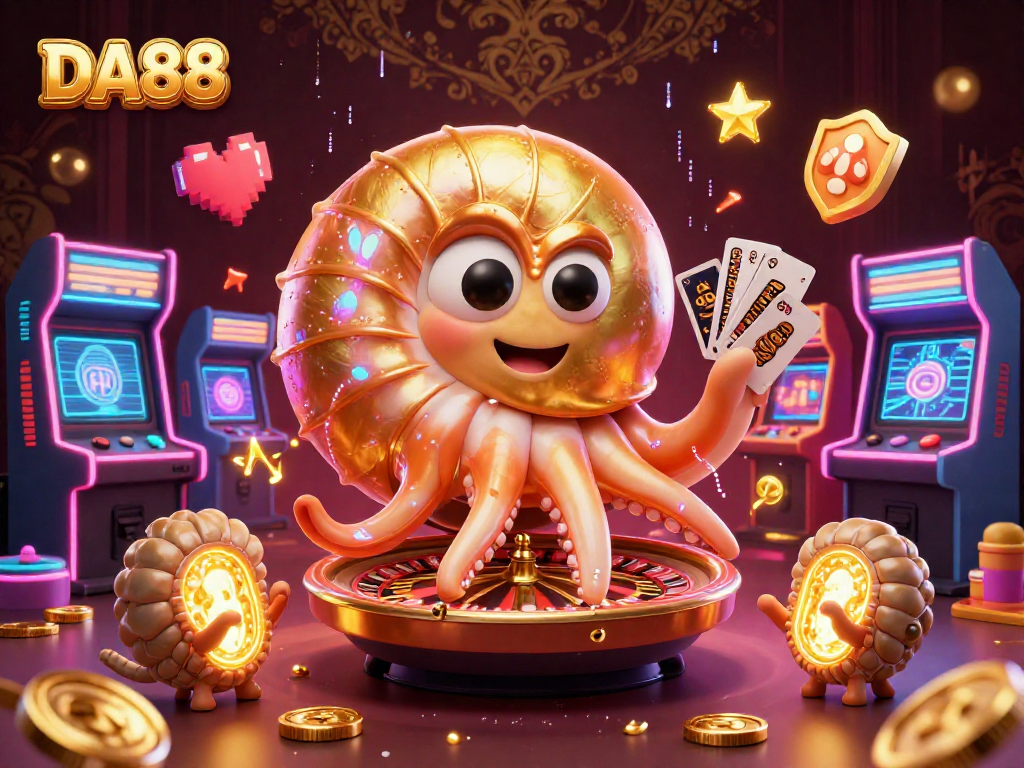 Join the gaming action at DA88, with vibrant 3D characters and casino games lighting the scene.