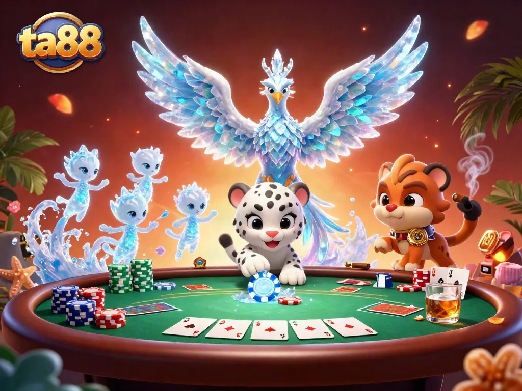 Experience thrilling bets with ta88 as the ice phoenix and snow leopard engage in casino fun.