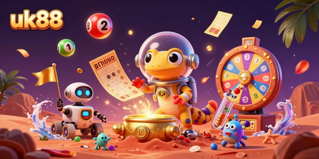 Experience thrilling chances at uk88 with a Martian gecko and alien sidekick uncovering a golden casino.