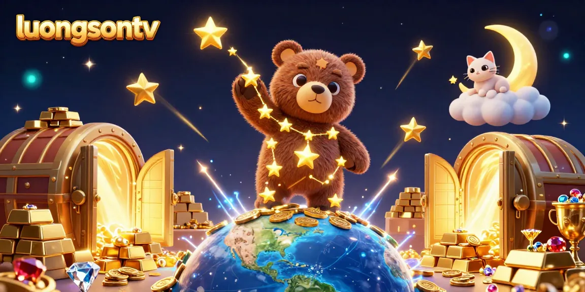 Experience the excitement of luongsontv with a vibrant 3D illustration featuring a constellation bear and treasures.