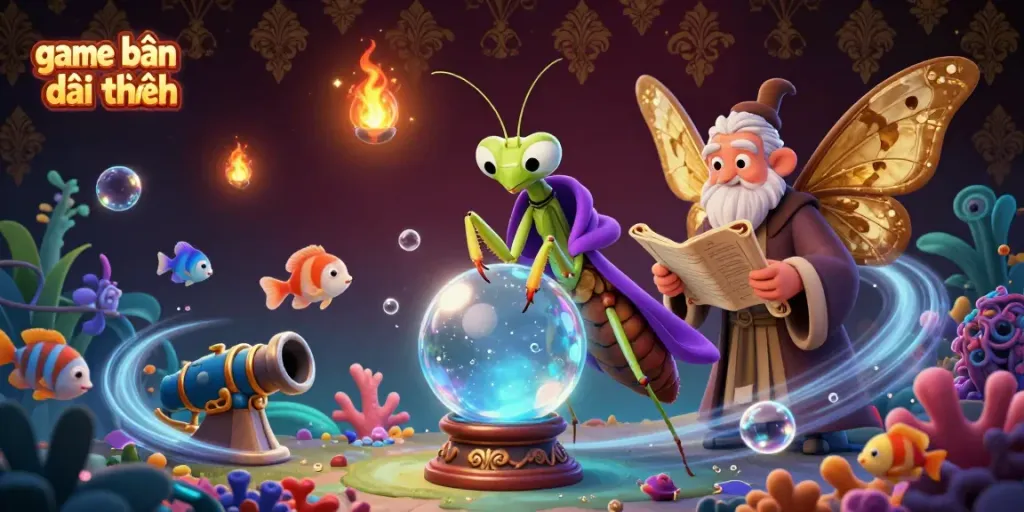 Experience the thrill of game bắn cá đổi thưởng with vibrant sea creatures and dynamic elements in this engaging illustration.