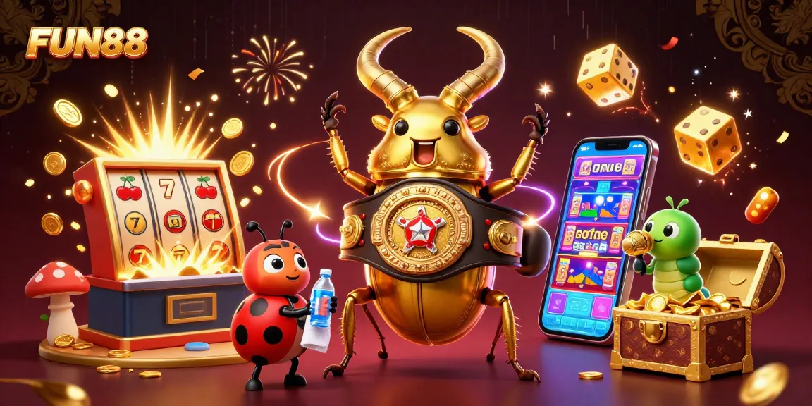 Engage in casino thrills with FUN88 featuring vibrant slot machines and playful characters.