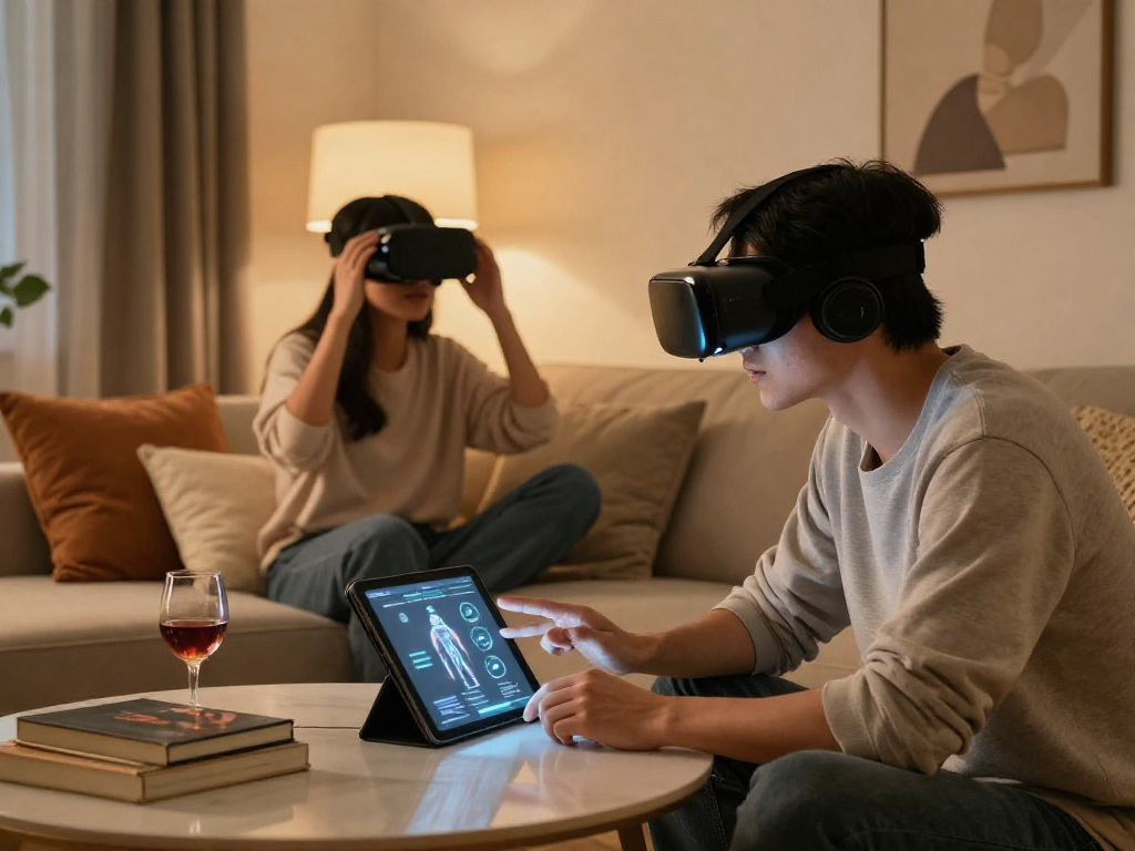 AI sex technology enhancing emotional connection between couples in a cozy setting.