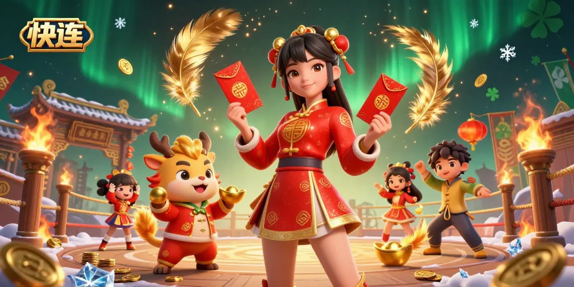 体验快连带来的快速和安全的在线游戏,活力四射的社区庆祝农历新年,象征着节日的符号。