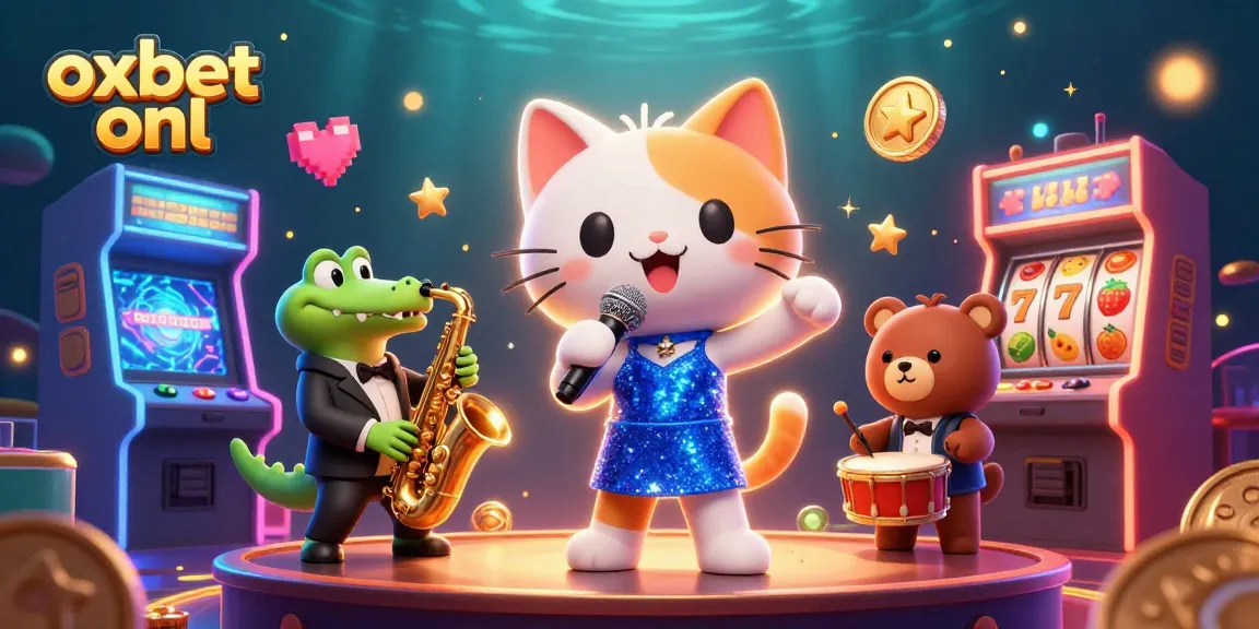 Experience the vibrant energy of oxbet onl with a lively 3D casino illustration showcasing unique characters and game themes.