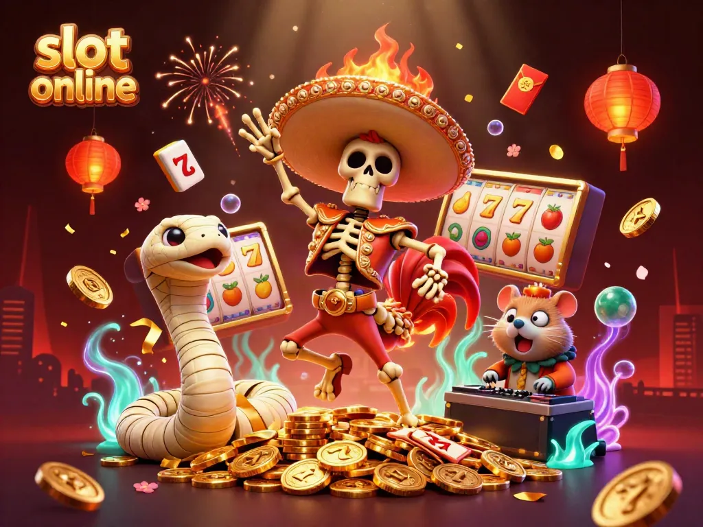 Experience excitement with vibrant characters and elements in this slot online gaming scene.