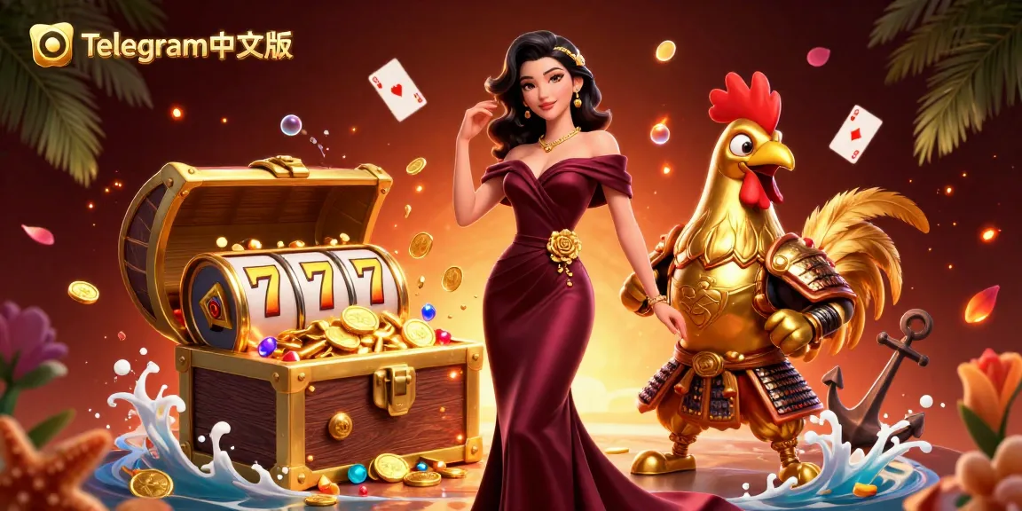 在Telegram中文版中体验动态的兴奋，生动的3D卡通插图展示沉浸式赌场元素。