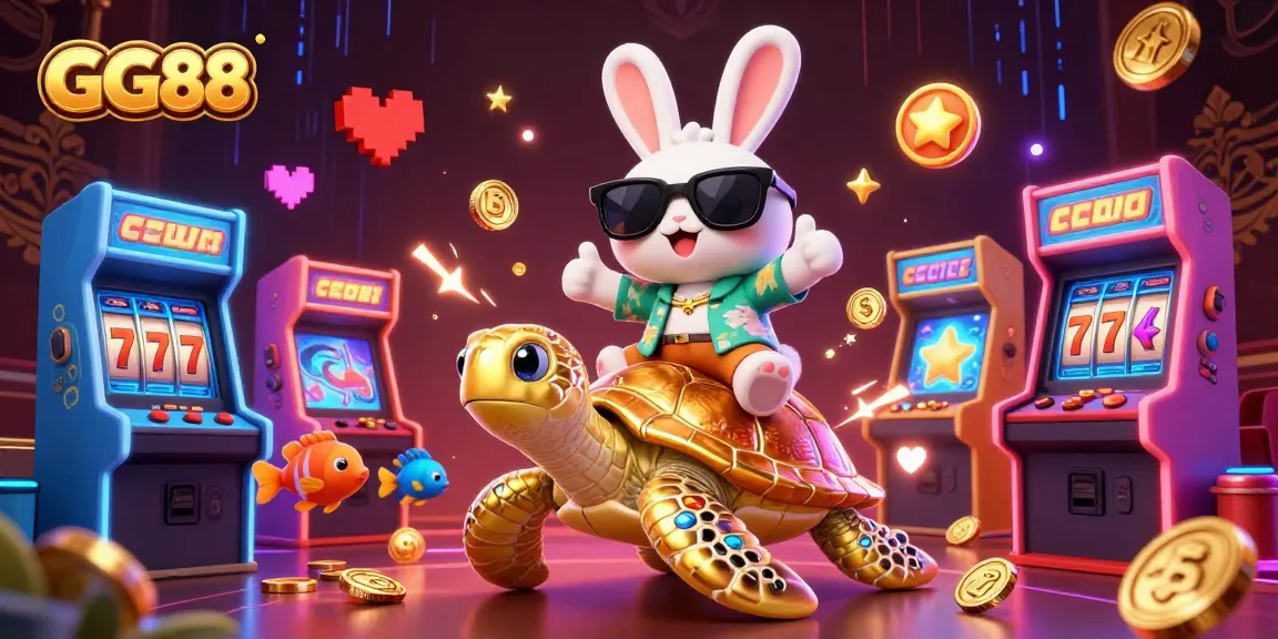 Engage in the GG88 experience with vibrant casino elements featuring a lucky rabbit and golden sea turtle.