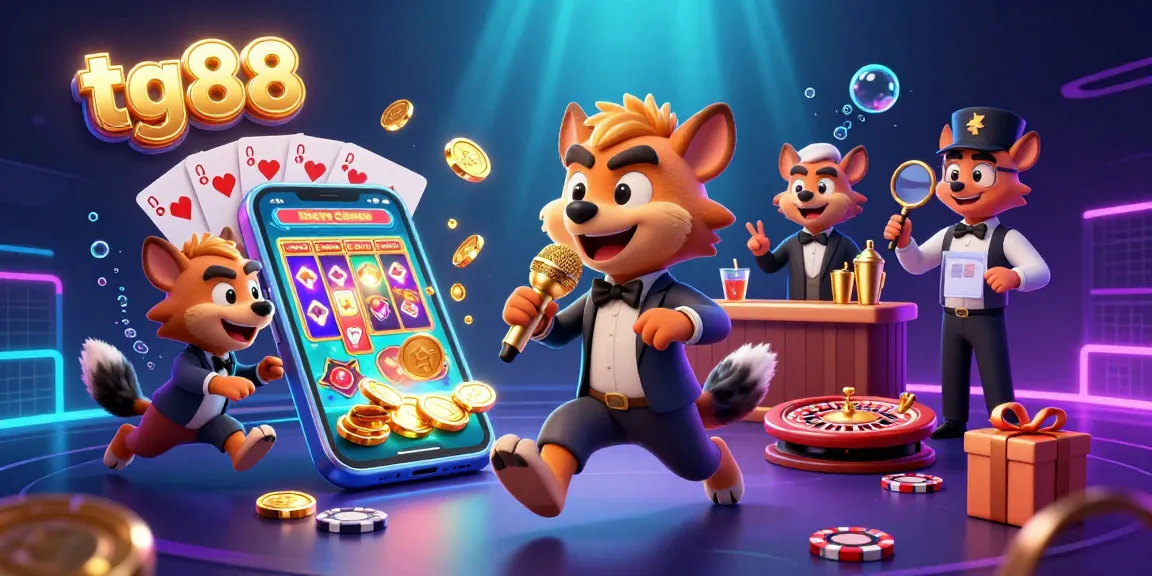 Experience the vibrant tg88 casino with hyenas in a 3D cartoon scene, enjoying lively games and promotions.