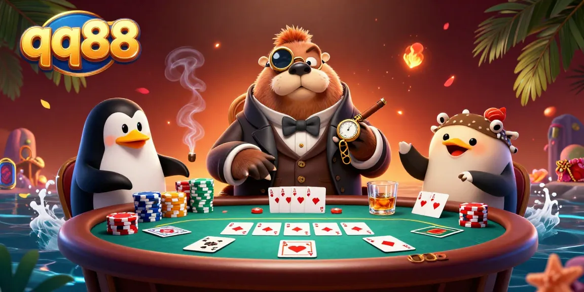 Join the fun at qq88 with epic poker gameplay featuring a walrus, penguin dealer, and bluffing pufferfish.